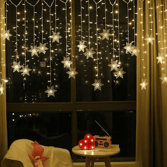 Cortina de Luces LED Navideñas en Forma de Copo de Nieve –  para Interior y Exterior